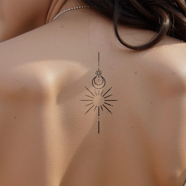 Tatuaggio con piccoli elementi luna e sole 