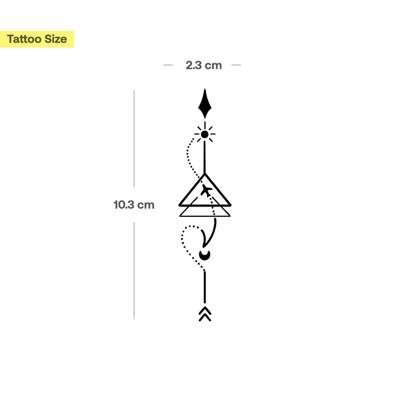 Tatuaggio aereo con sole, luna e freccia