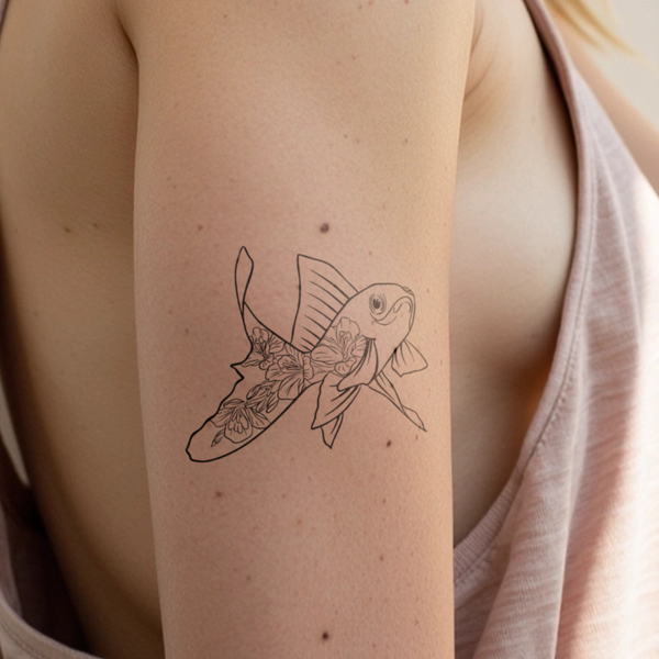Tatuaggio pesce rosso floreale